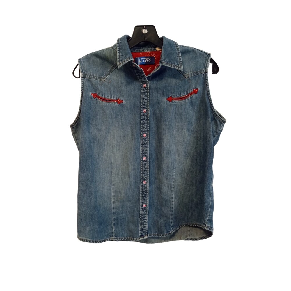 Wrangler Blues Denim Vest Womens Large L Blue Western Cowgirl Arrow Pocket Snap